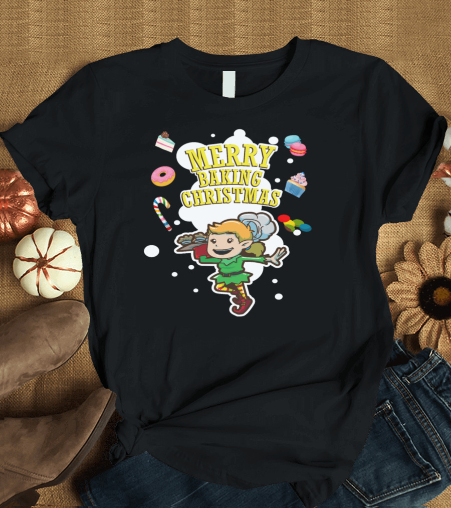 Merry Baking Christmas Elf with Cookies and Candy Cane T-Shirt