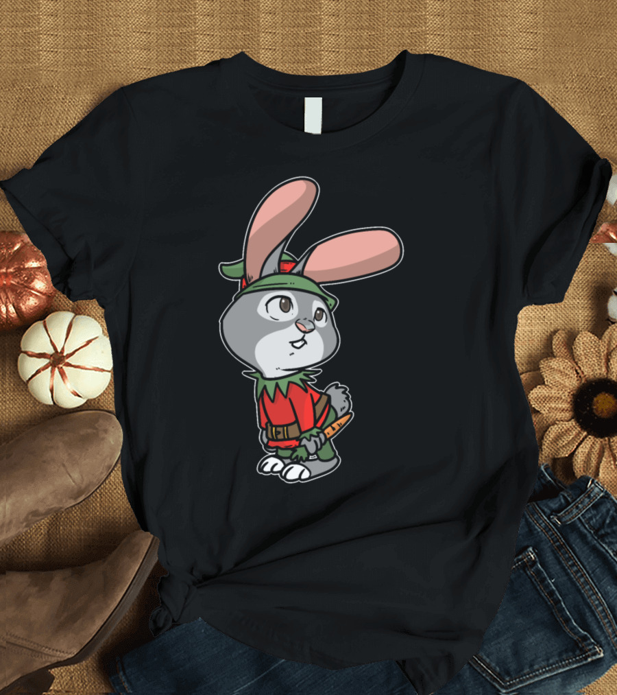 Elves Christmas Gnome Fable Dwarfs Bunny Rabbit Holding Carrot T-Shirt