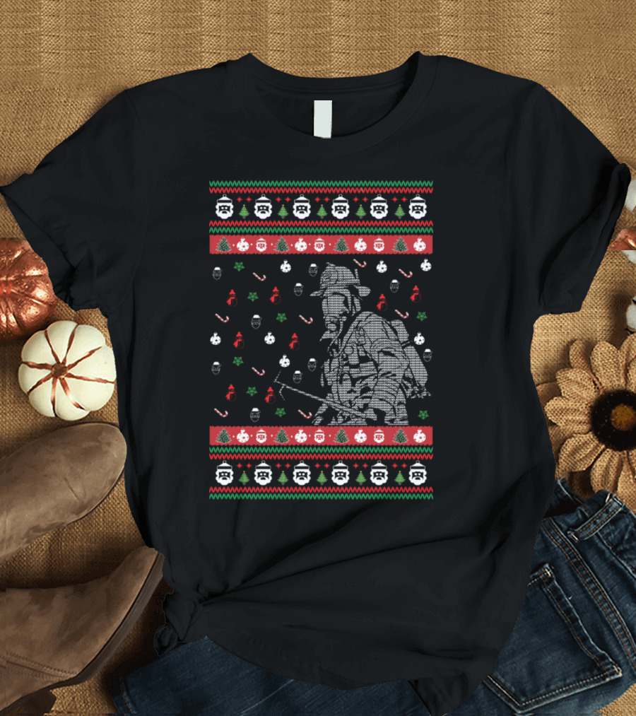 Firefighter Christmas Ugly Sweater Style Holiday T-Shirt
