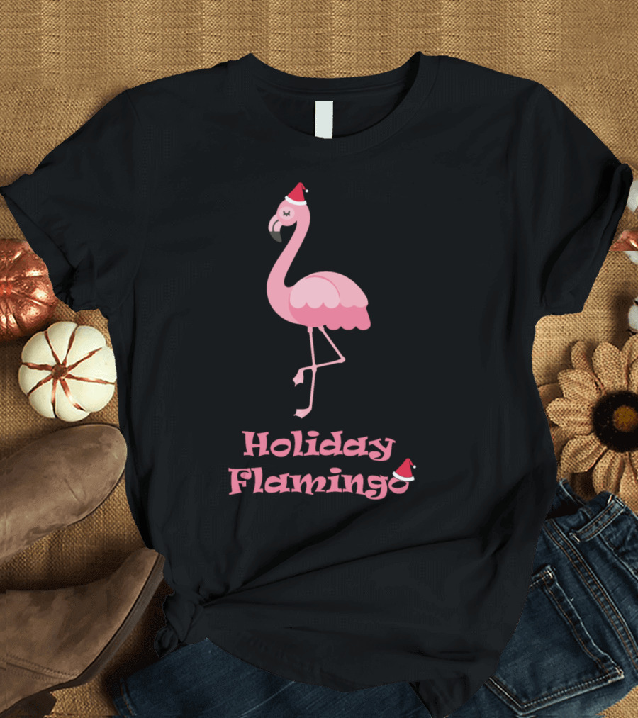 Holiday Flamingo Christmas Santa Claus T-Shirt