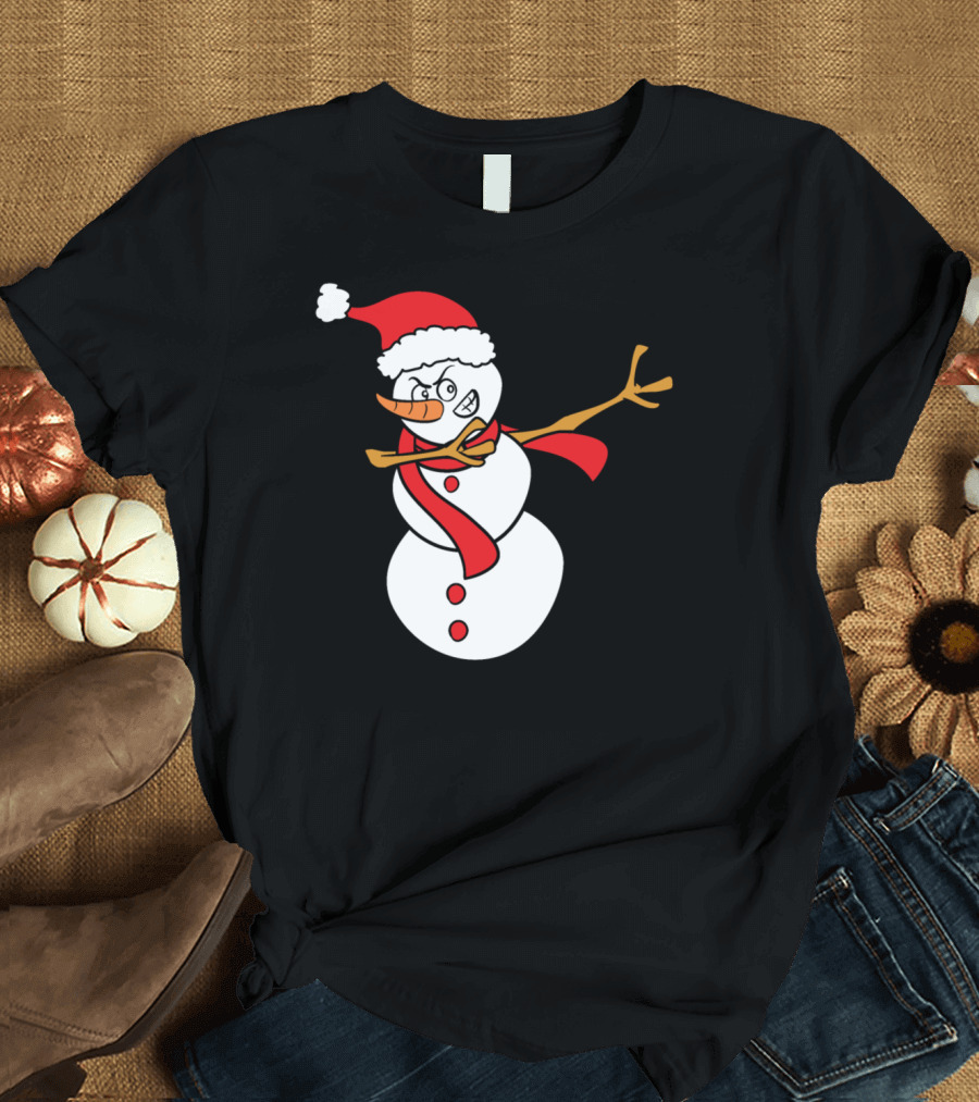 Funny Cute Snowman Dab Santa Hat Winter Snow T-Shirt
