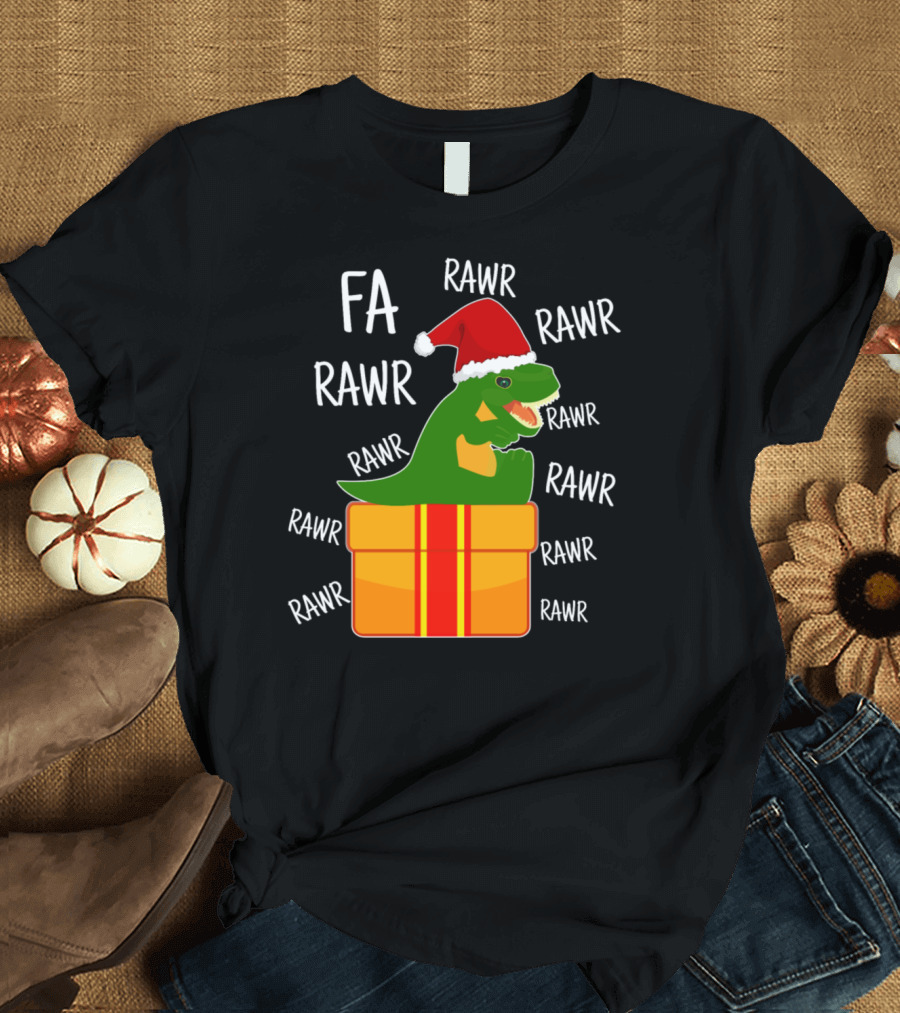 FA RAWR Christmas T-Rex in Santa Hat Inside Present T-Shirt