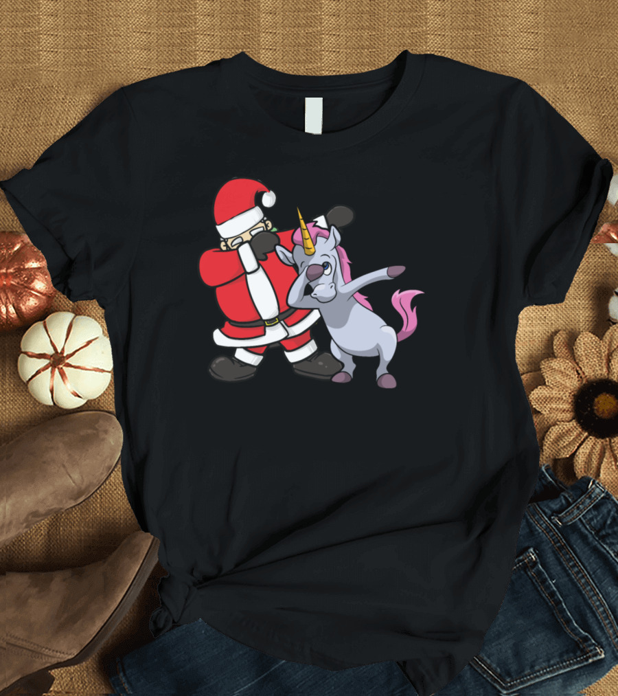 Funny Santa Claus Unicorn Dabbing Christmas Humor T-Shirt