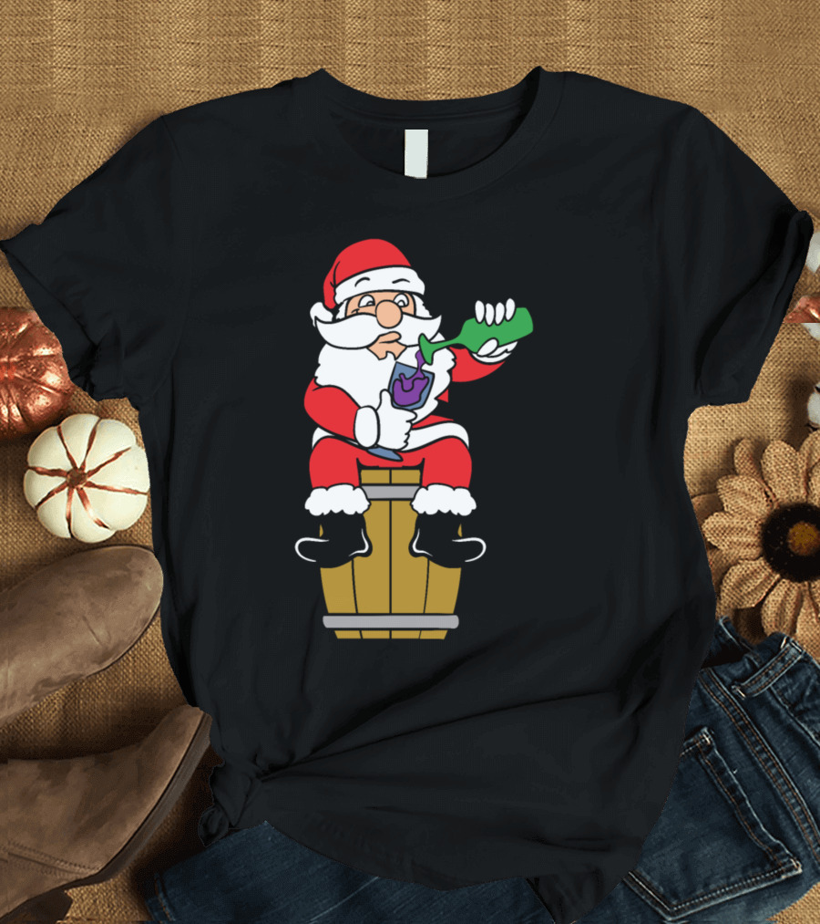 Funny Santa Claus Drinking Wine Merry Christmas Winter Holiday T-Shirt
