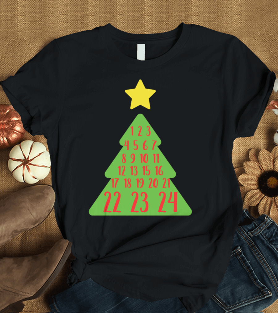 Advent Christmas Tree Star Numbers Christian Holiday Countdown T-Shirt
