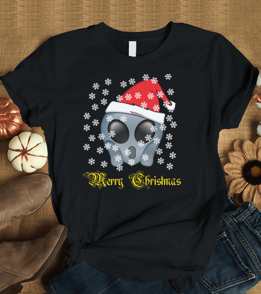 Merry Christmas Alien Santa Hat Snow Background T-Shirt