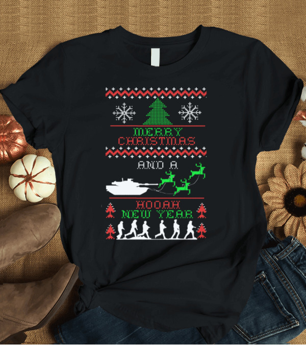 T-Shirt: Merry Christmas Hooah New Year Army Tank Reindeer T-Shirt Merry Christmas Hooah New Year Army Tank Reindeer T-Shirt