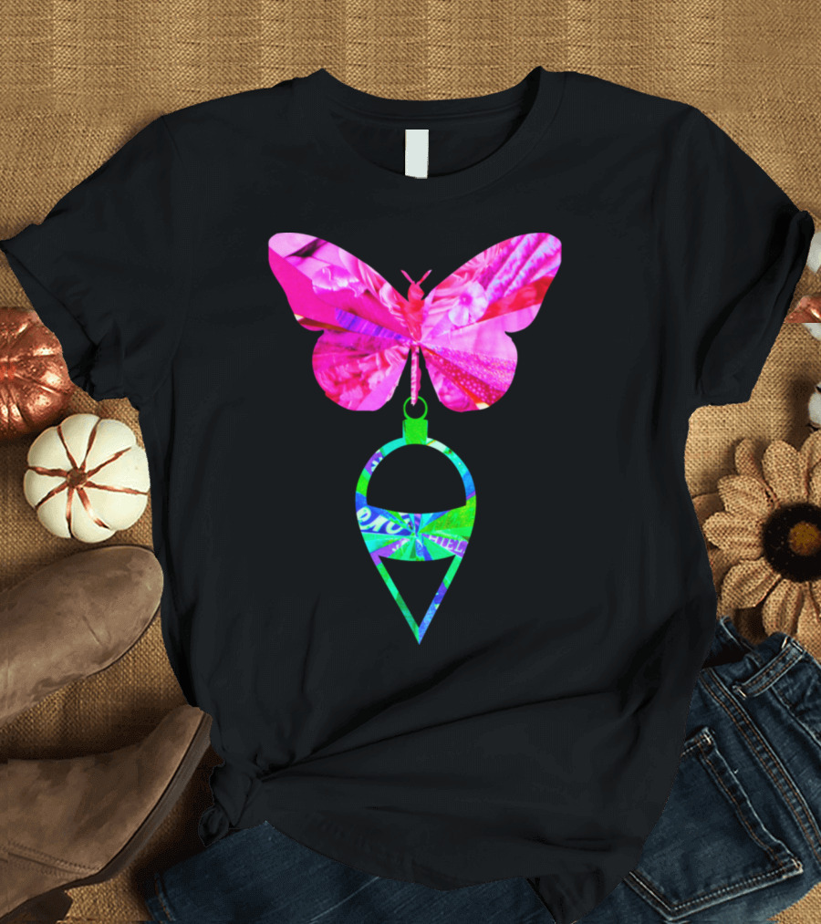 Artts Butterfly Christmas Ornament Pinkz Neon Green Abstract T-Shirt