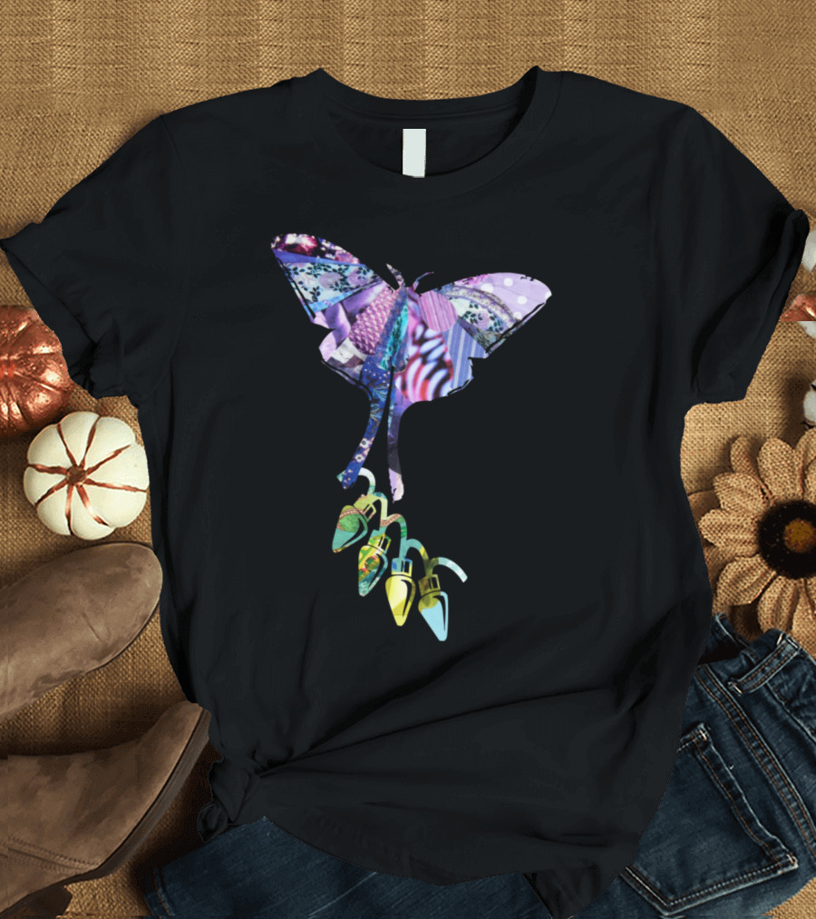 Artts Collage Christmas Butterfly Purplz with Colorful Patterns and Lights T-Shirt