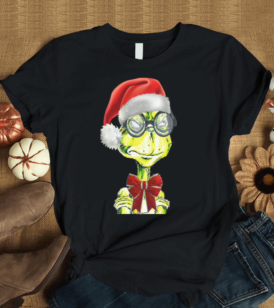 Geek Grinch Santa Hat and Bow Tie T-Shirt