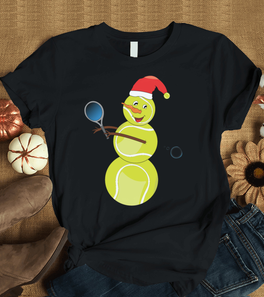 Christmas Tennis Ball Snowman with Santa Hat T-Shirt