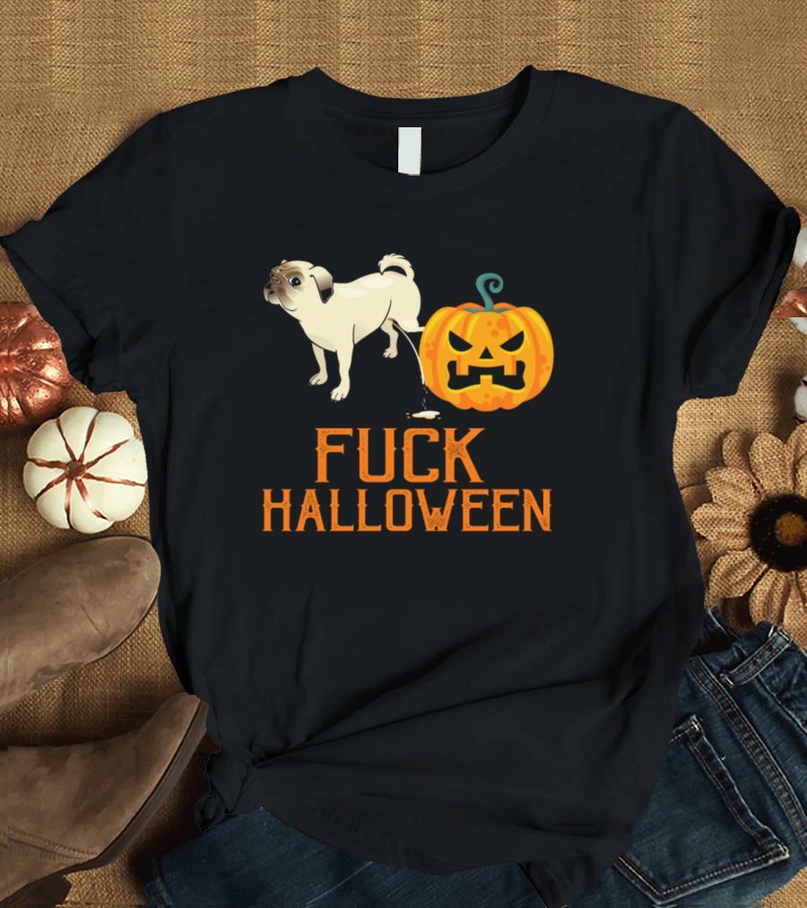 Halloween Nerves Anti Carnival Dog Pug Pumpkin Disrespect T-Shirt
