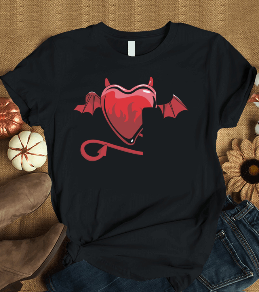 Let's Be Evil Devil Heart with Wings and Tail T-Shirt