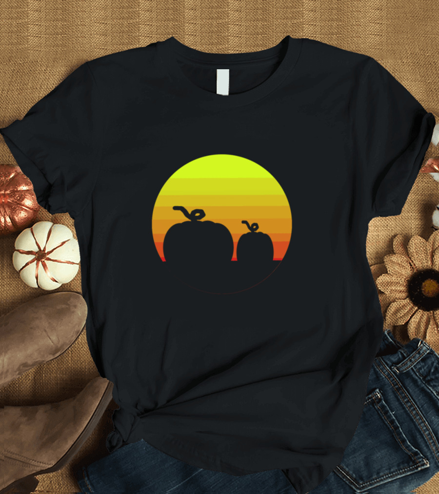 Pumpkin Silhouettes Against Sunset Gradient T-Shirt