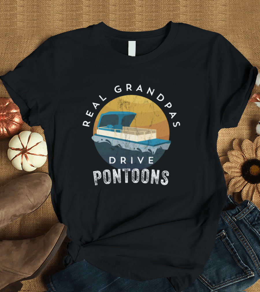 Real Grandpas Drive Pontoons Vintage Boat Sunset T-Shirt