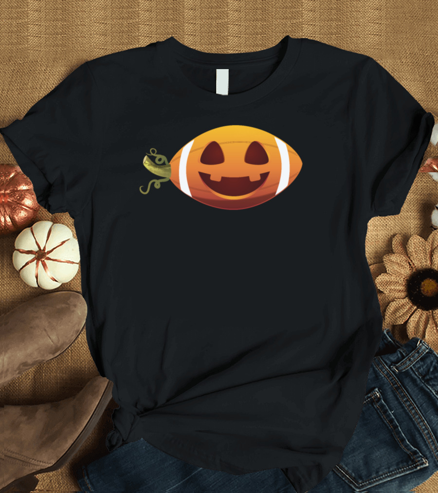 American Football Halloween Pumpkin Face Oval Ball T-Shirt