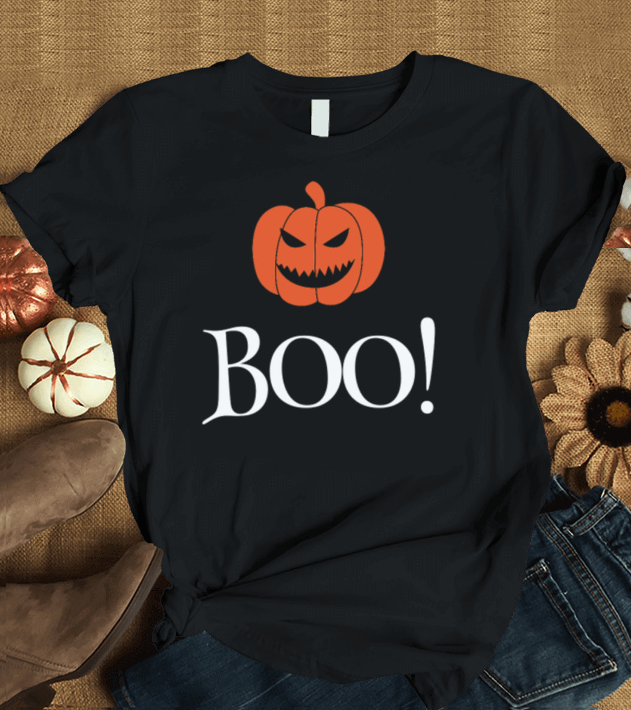 Boo Halloween Pumpkin with Spooky Face T-Shirt