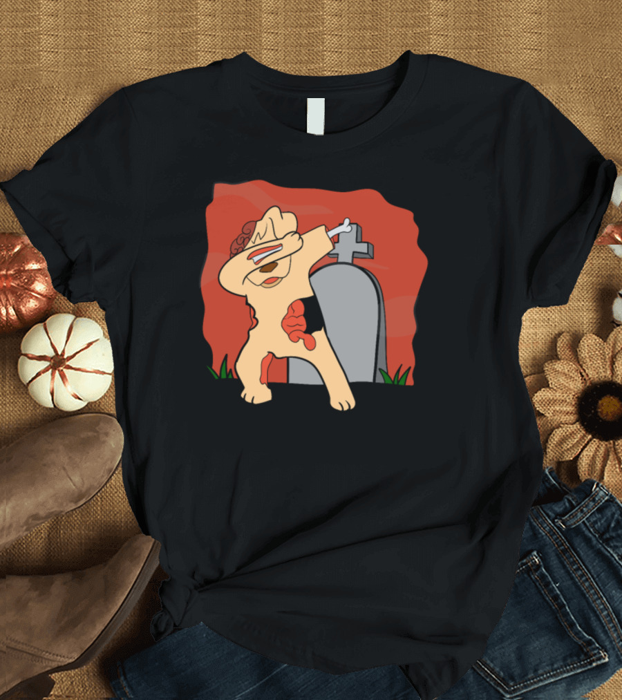 Creepy Dabbing Dog Zombie Graveyard Scene T-Shirt