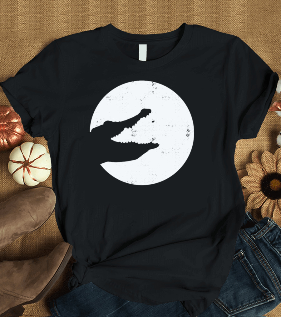 Crocodile Silhouette Against Full Moon T-Shirt