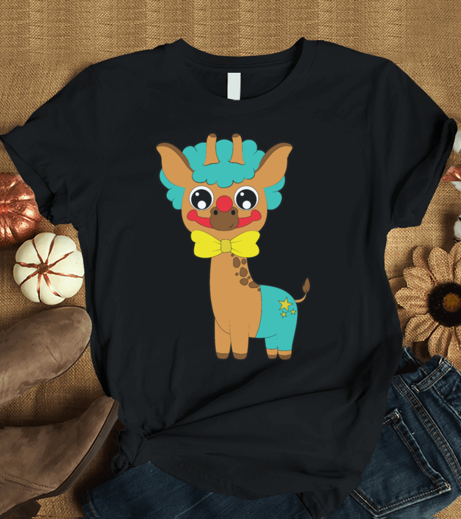 Giraffe Clown Funny Animals with Bow Tie and Stars T-Shirt