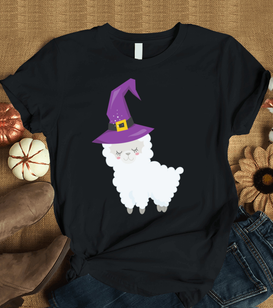 Halloween Sheep Witch with Purple Hat and Spooky Charm T-Shirt