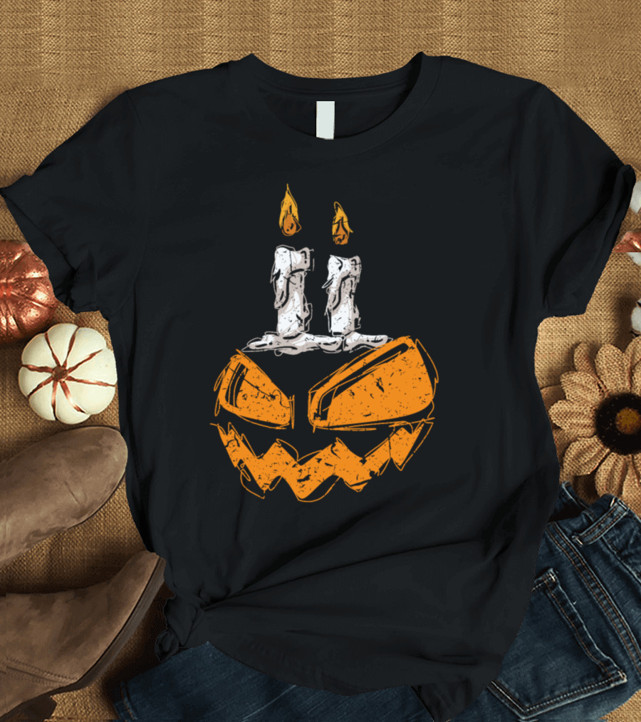 Jack-o'-Lantern with Burning Candles Halloween Scary Face T-Shirt