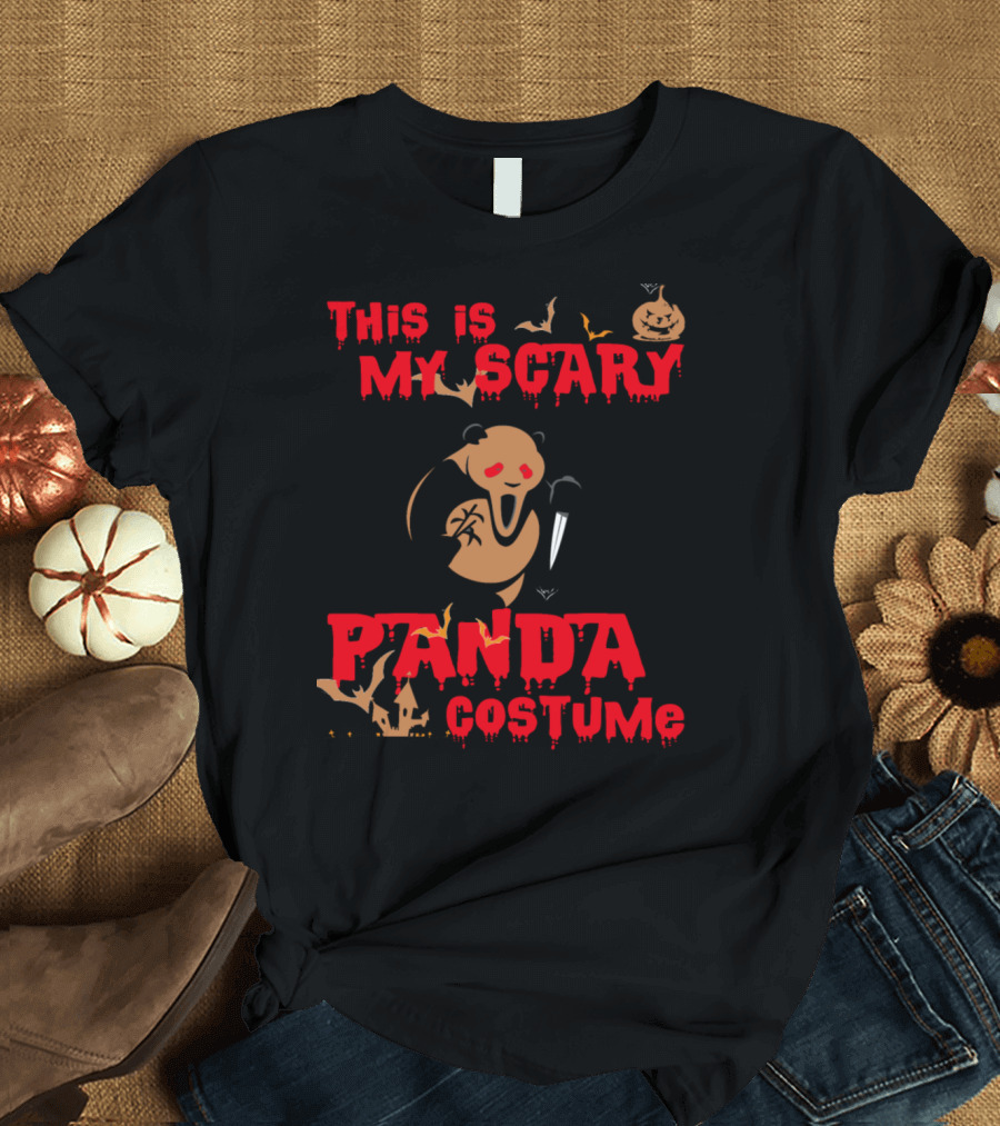 This Is My Scary Panda Costume with Knife and Halloween Symbols T-Shirt
