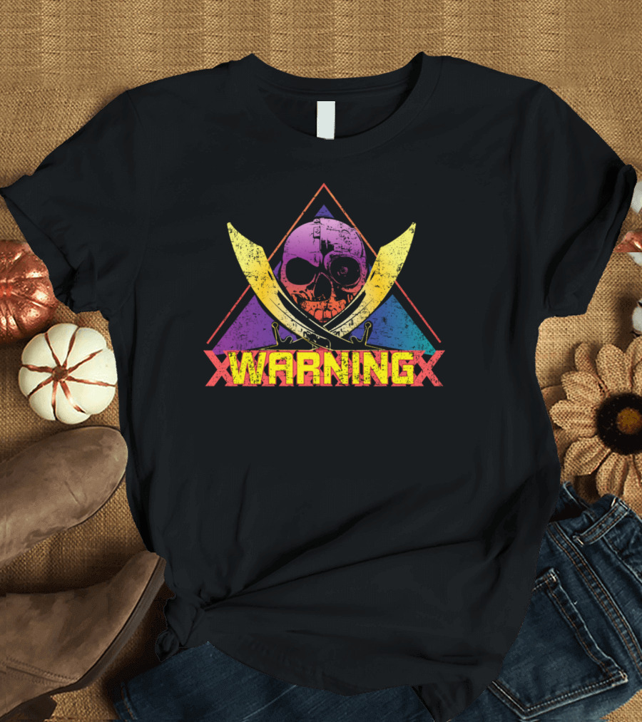 Warning Skull Pirate Biker Swords Triangle T-Shirt