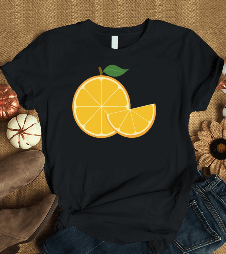 Sliced Orange Illustration with Leaf T-Shirt