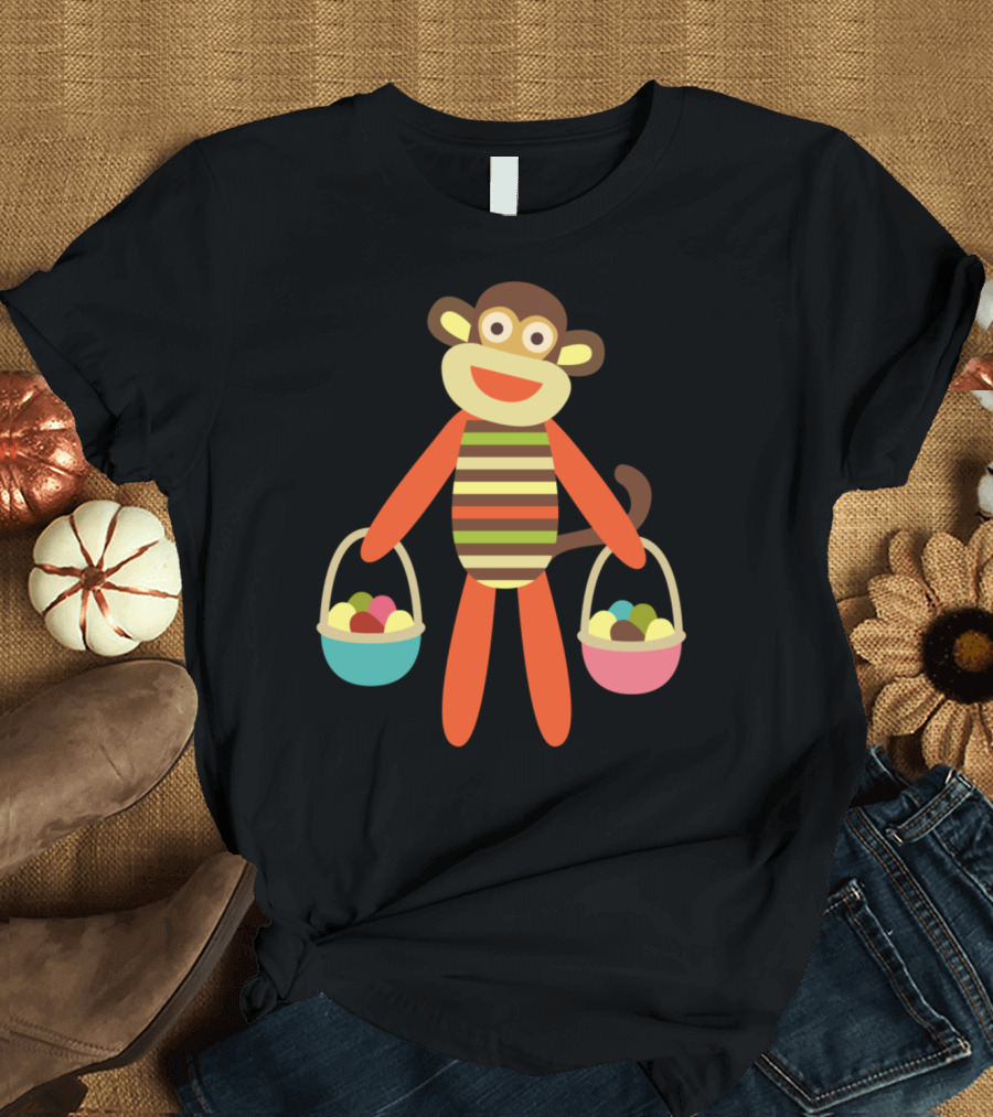 Sock Monkey Carrying Easter Egg Baskets T-Shirt