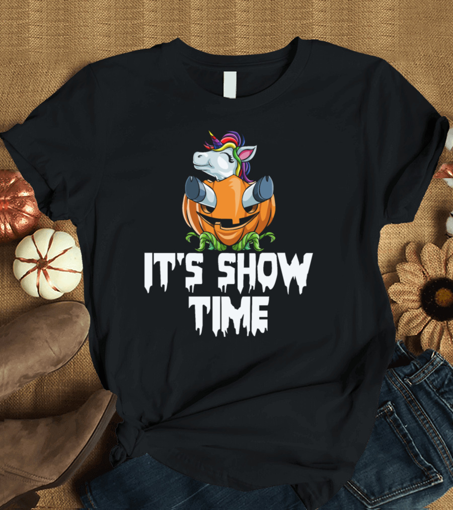 Unicorn Pumpkin It's Show Time Halloween Decor T-Shirt