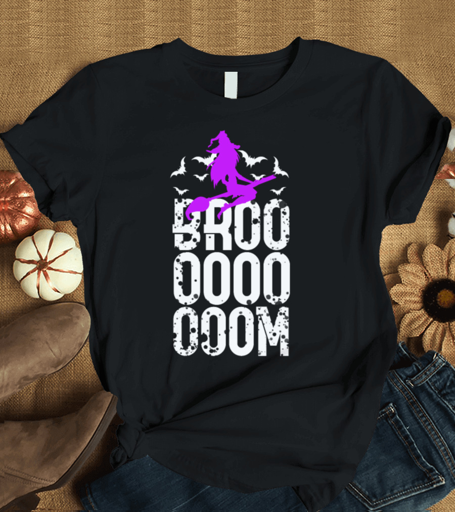 BROOOOOM Witch Broom Bats T-Shirt