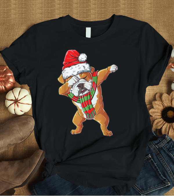 T-Shirt: Dabbing Bulldog in Santa Hat and Scarf T-Shirt Dabbing Bulldog in Santa Hat and Scarf T-Shirt