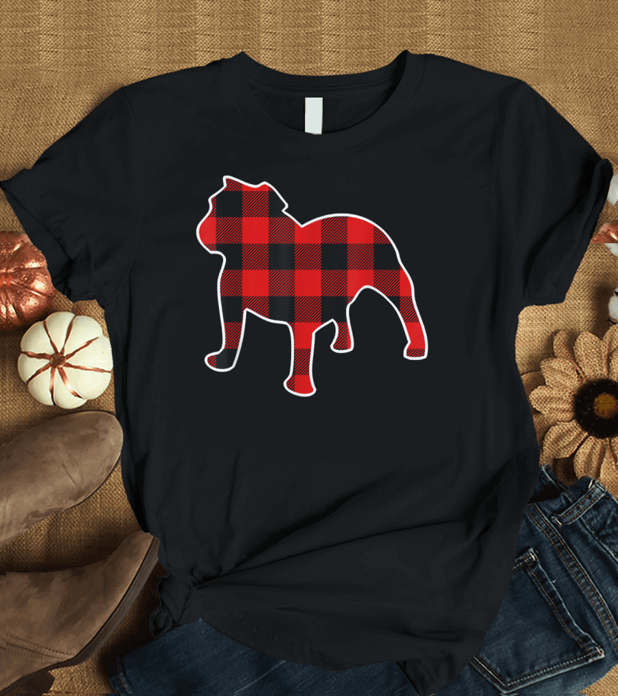 Bulldog Red Buffalo Plaid Pet Pup Matching Checkered T-Shirt