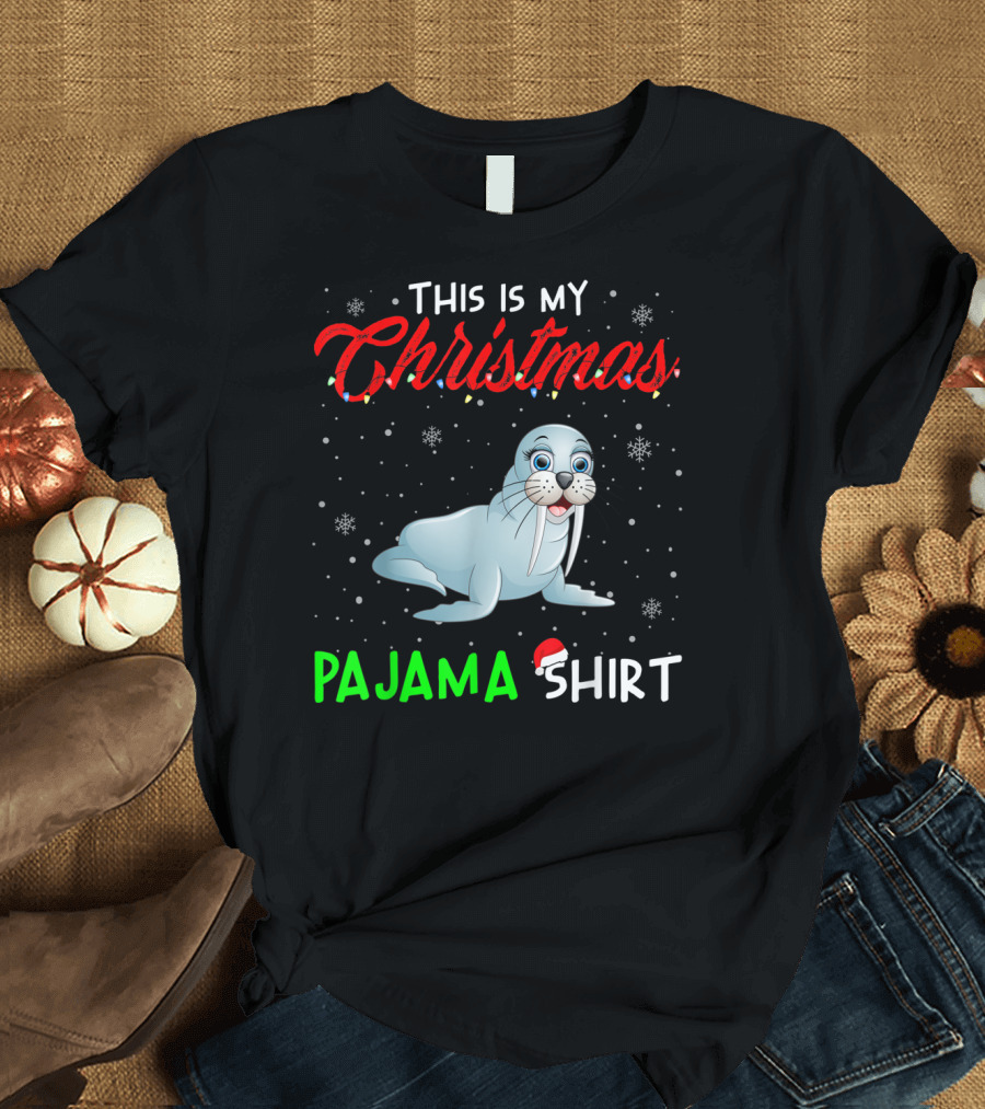This Is My Christmas Pajama Shirt Cute Sea Lion Snowflakes T-Shirt
