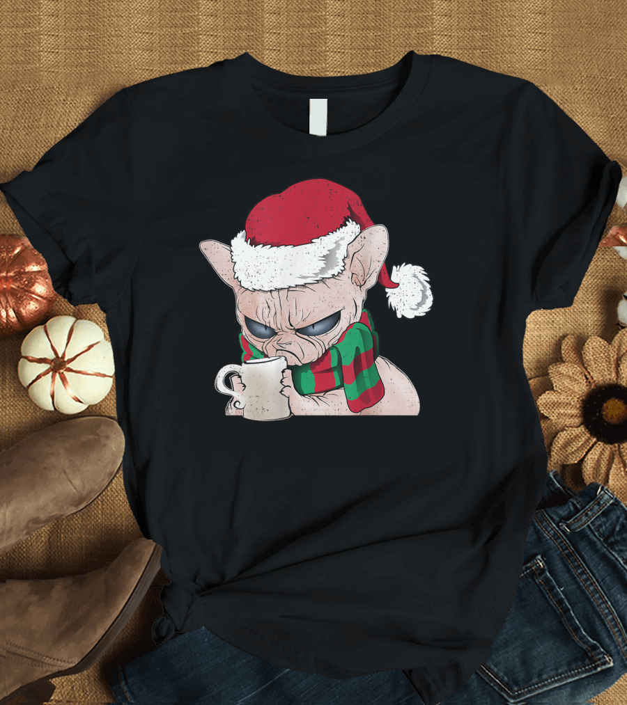Sphynx Cat Lover Xmas Cat Santa Hat Grumpy Holiday Mug Scarf T-Shirt