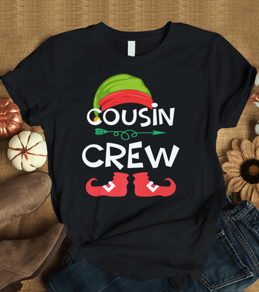 Cousin Crew Elf Hat and Shoes Christmas Elves Family T-Shirt