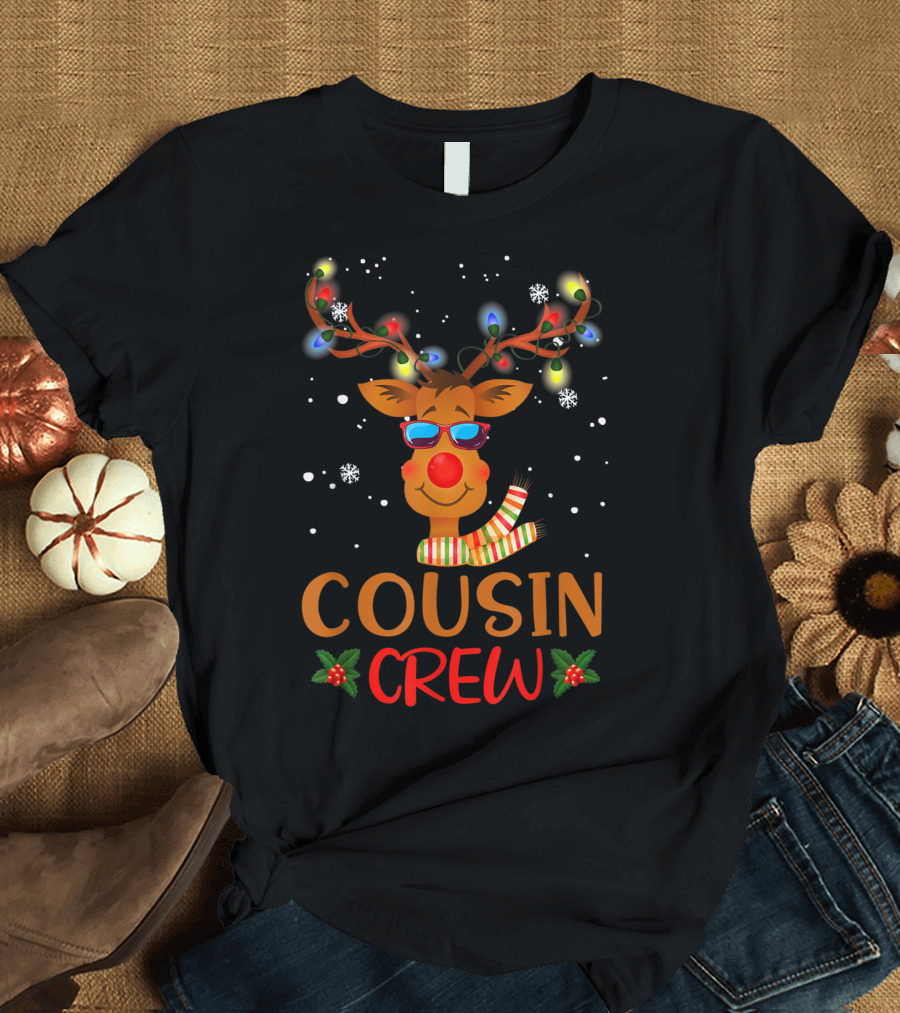 Cousin Crew Funny Christmas Reindeer Lights T-Shirt