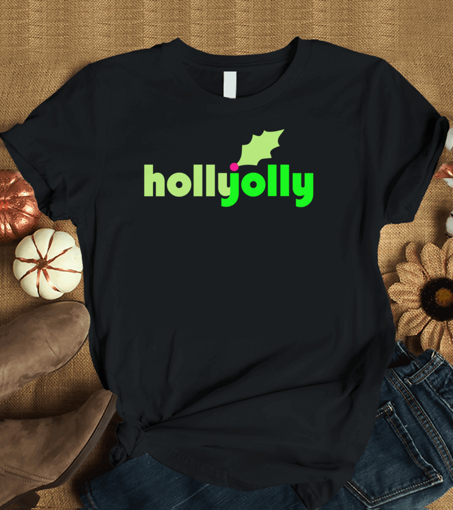 Holly Jolly Green Leaf Festive T-Shirt