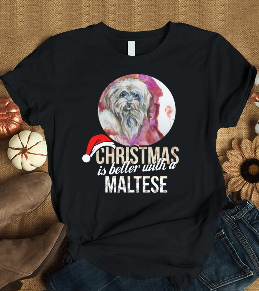Christmas Is Better With A Maltese Santa Hat Dog T-Shirt