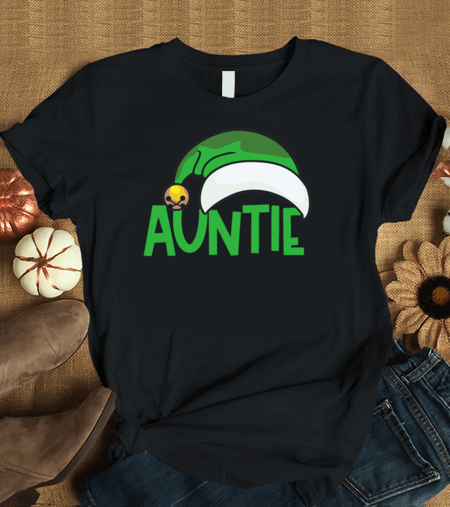 Auntie Green Elf Hat Funny Christmas Matching T-Shirt