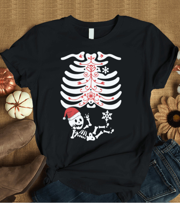 T-Shirt: Maternity Christmas Skeleton Xray Pregnant Santa Baby Ribcage Snowflake T-Shirt Maternity Christmas Skeleton Xray Pregnant Santa Baby Ribcage Snowflake T-Shirt
