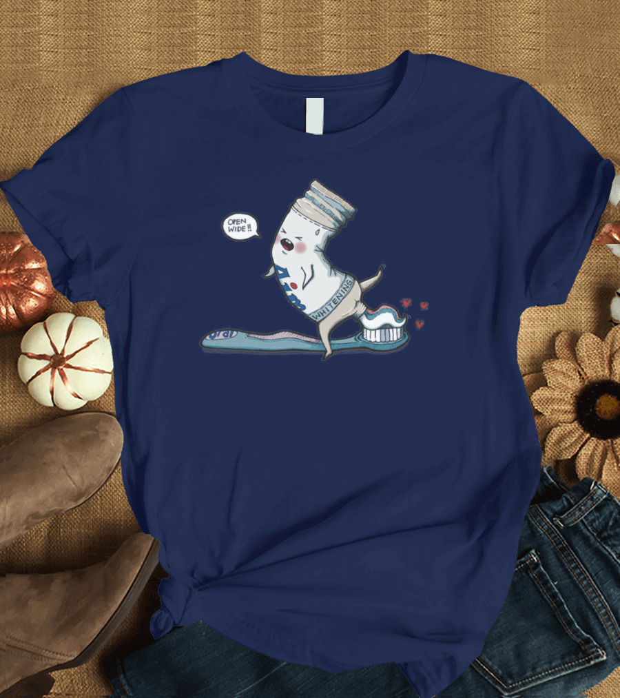Open Wide Whitening Toothpaste and Brush Playful Scene T-Shirt