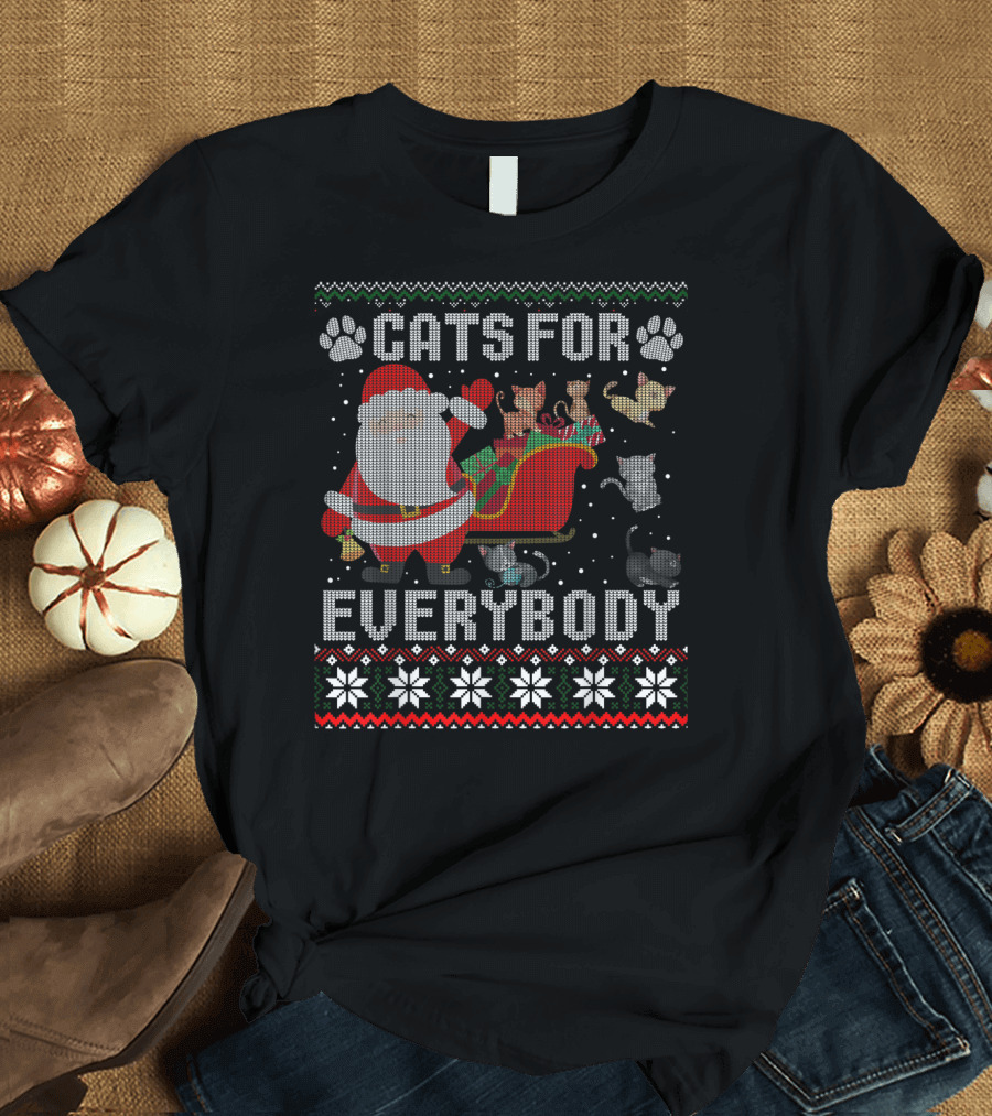Cats For Everybody Christmas Santa Sleigh with Cute Cat Paws T-Shirt