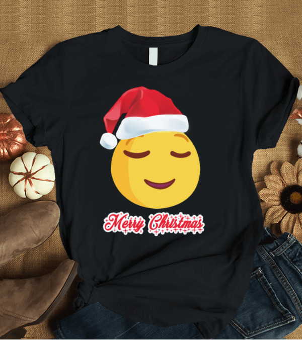 T-Shirt: Merry Christmas Emoji with Santa Hat and Smiling Face T-Shirt Merry Christmas Emoji with Santa Hat and Smiling Face T-Shirt