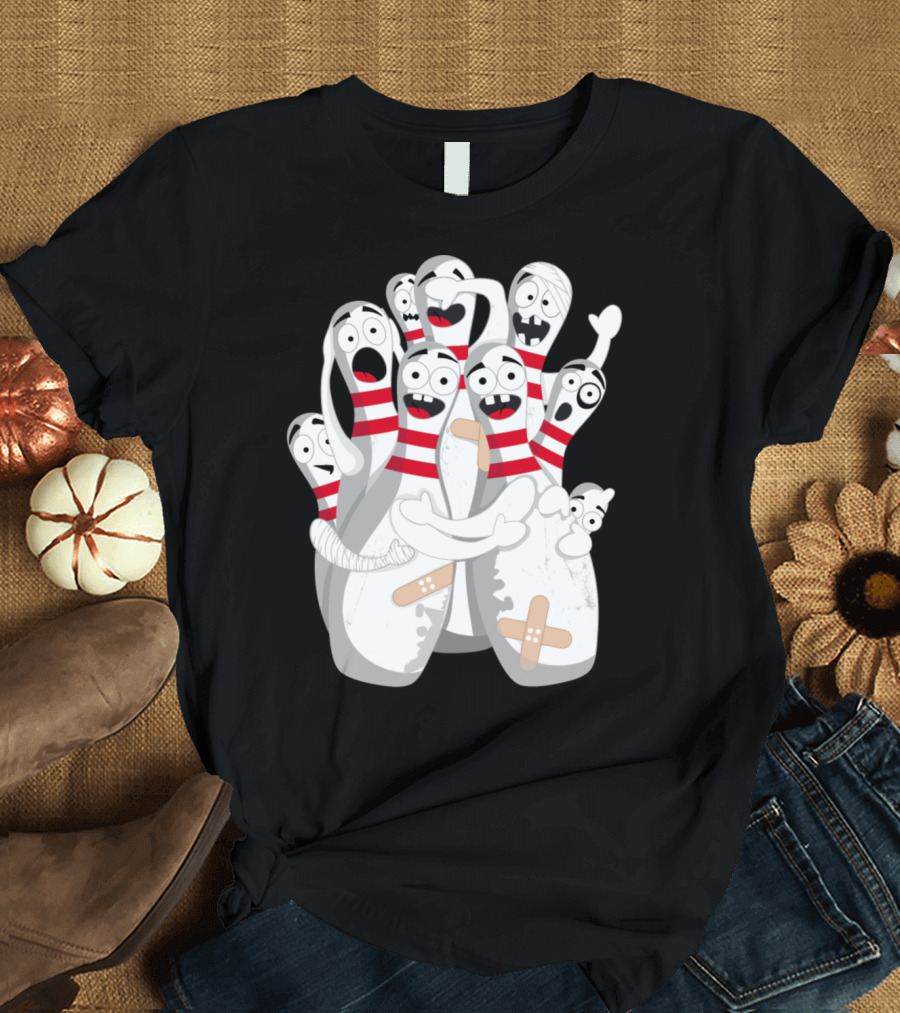 Nightmare Bowling Pins Panic Striped Expression Cartoons T-Shirt