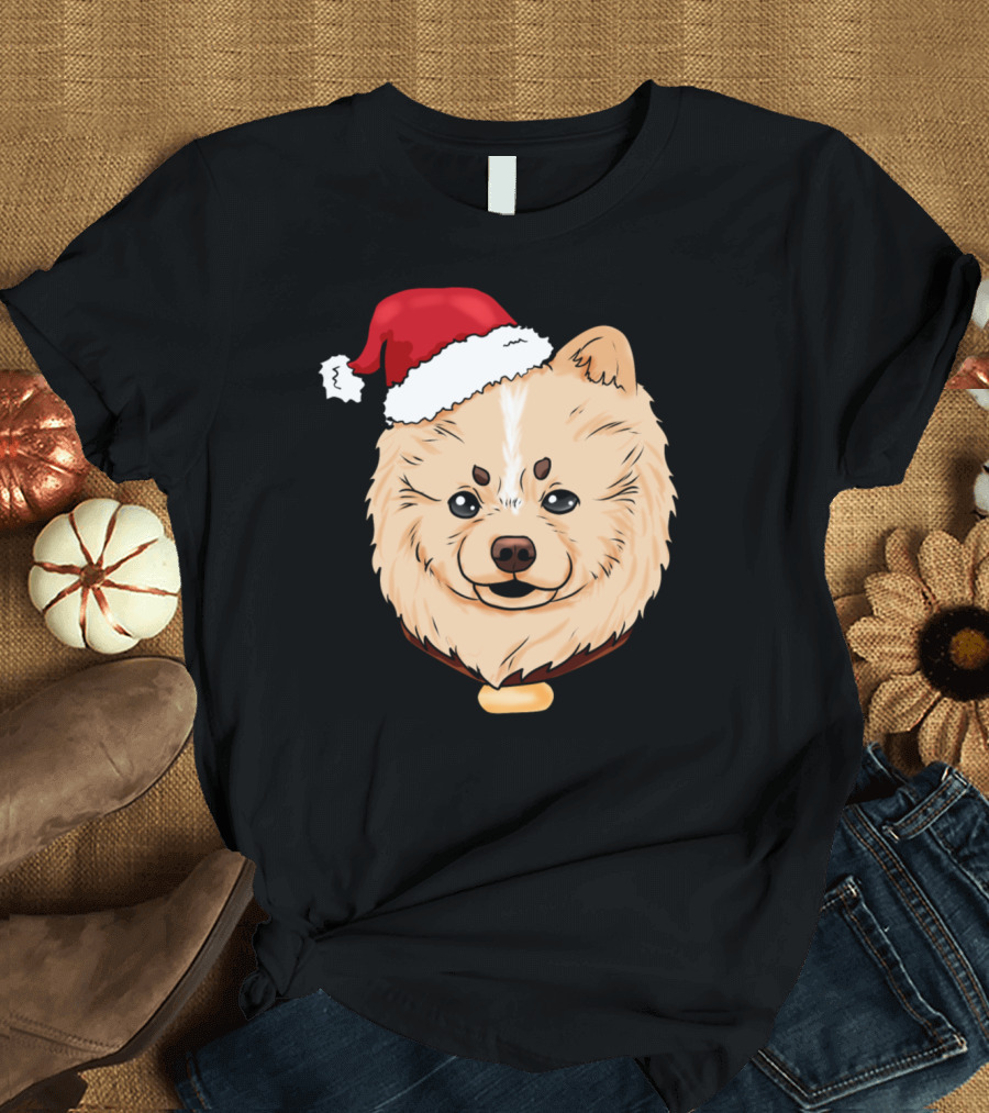 Pomeranian Dog in Christmas Hat T-Shirt