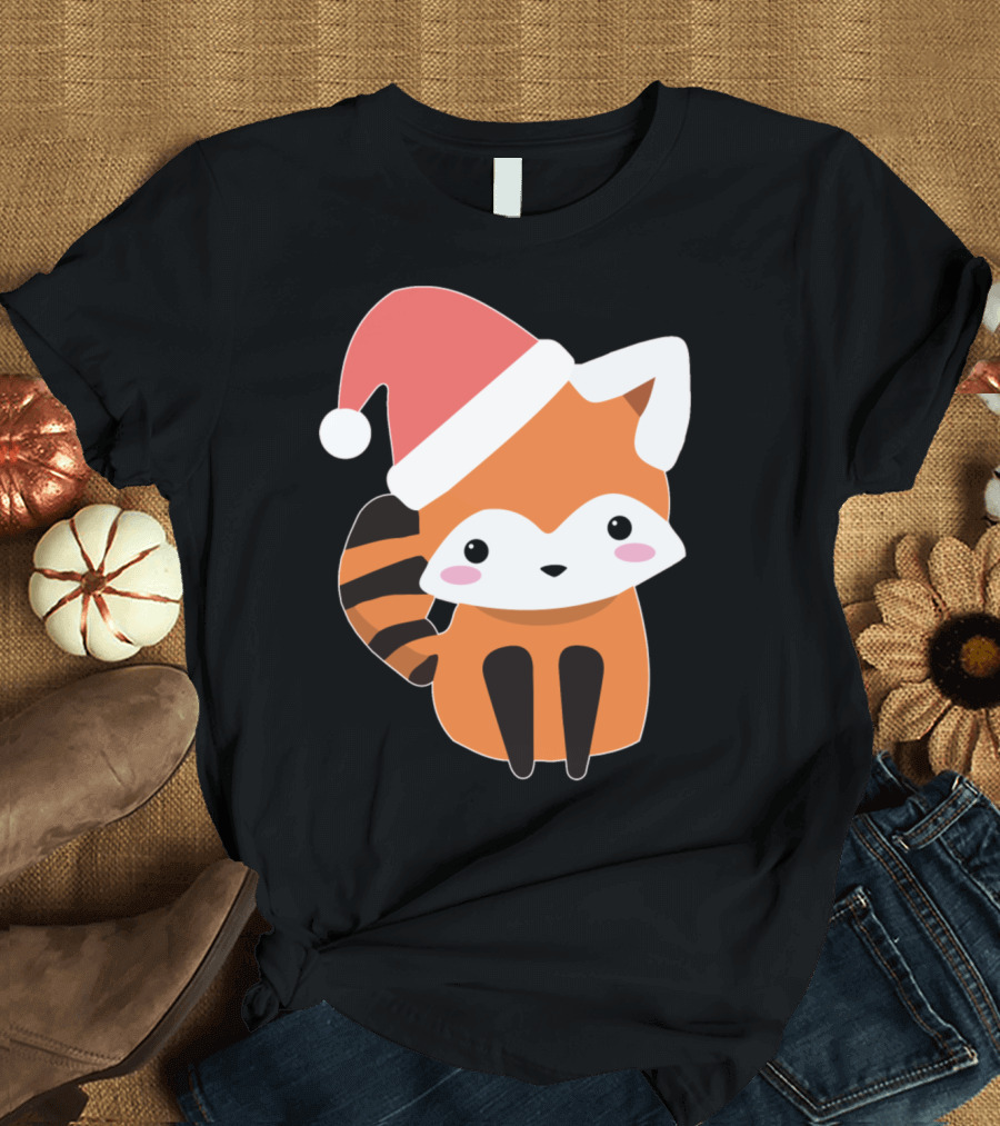 Red Panda Bear with Santa Hat Christmas T-Shirt