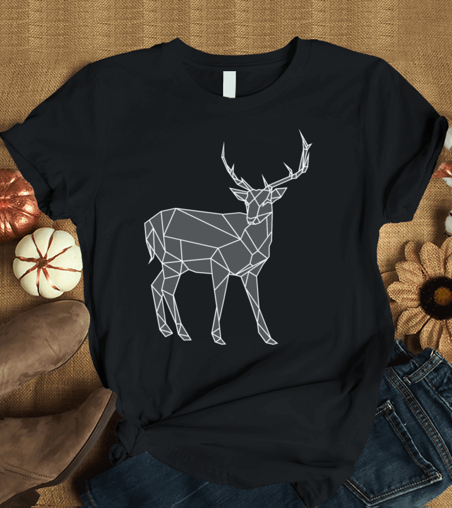 Geometric Reindeer Stag Antlers Polygon T-Shirt
