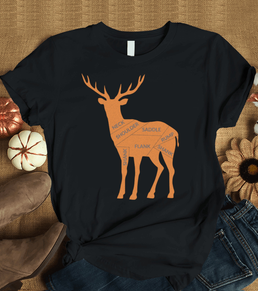 Reindeer Meat Cuts Diagram Neck Shoulder Saddle Rump Flank Shank T-Shirt